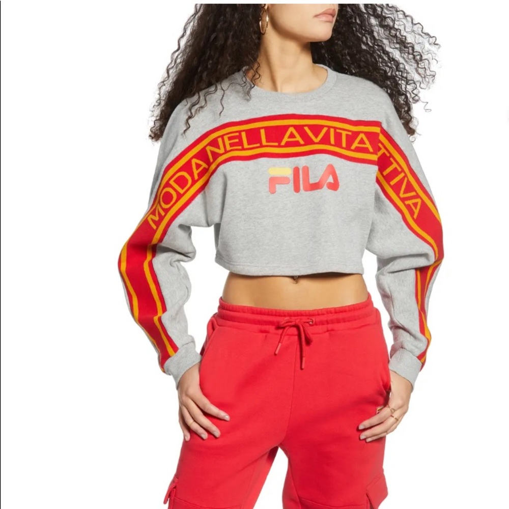 FILA Lucie Dolman Sleeve Grey Crop Sweatshirt.